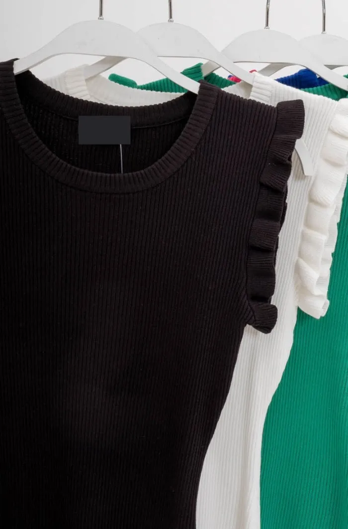 Ruffle Sleeveless Knit Top - THREE COLORS