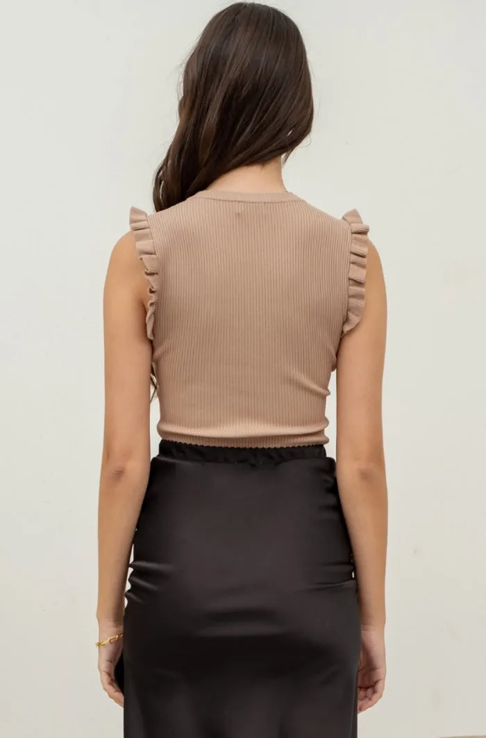 Ruffle Sleeveless Knit Top - THREE COLORS