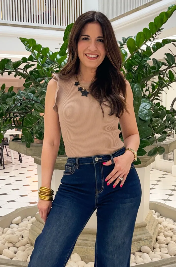 Ruffle Sleeveless Knit Top - THREE COLORS