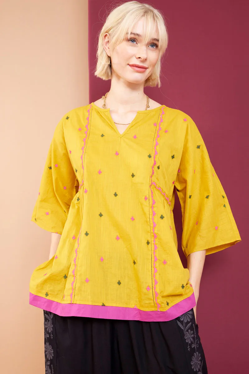Sahara Ochre BCI Cotton Embroidered Top