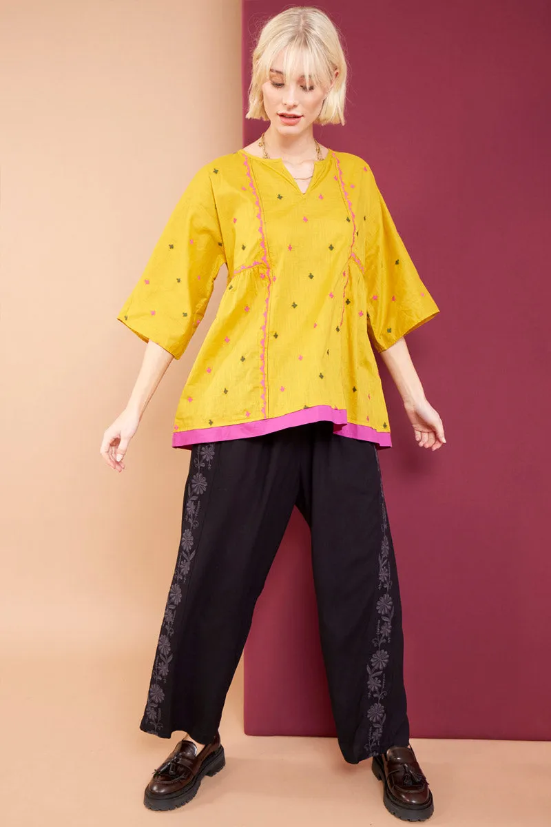 Sahara Ochre BCI Cotton Embroidered Top
