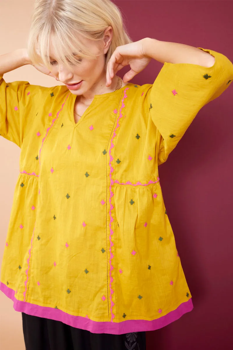 Sahara Ochre BCI Cotton Embroidered Top