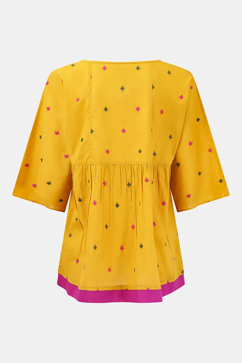 Sahara Ochre BCI Cotton Embroidered Top