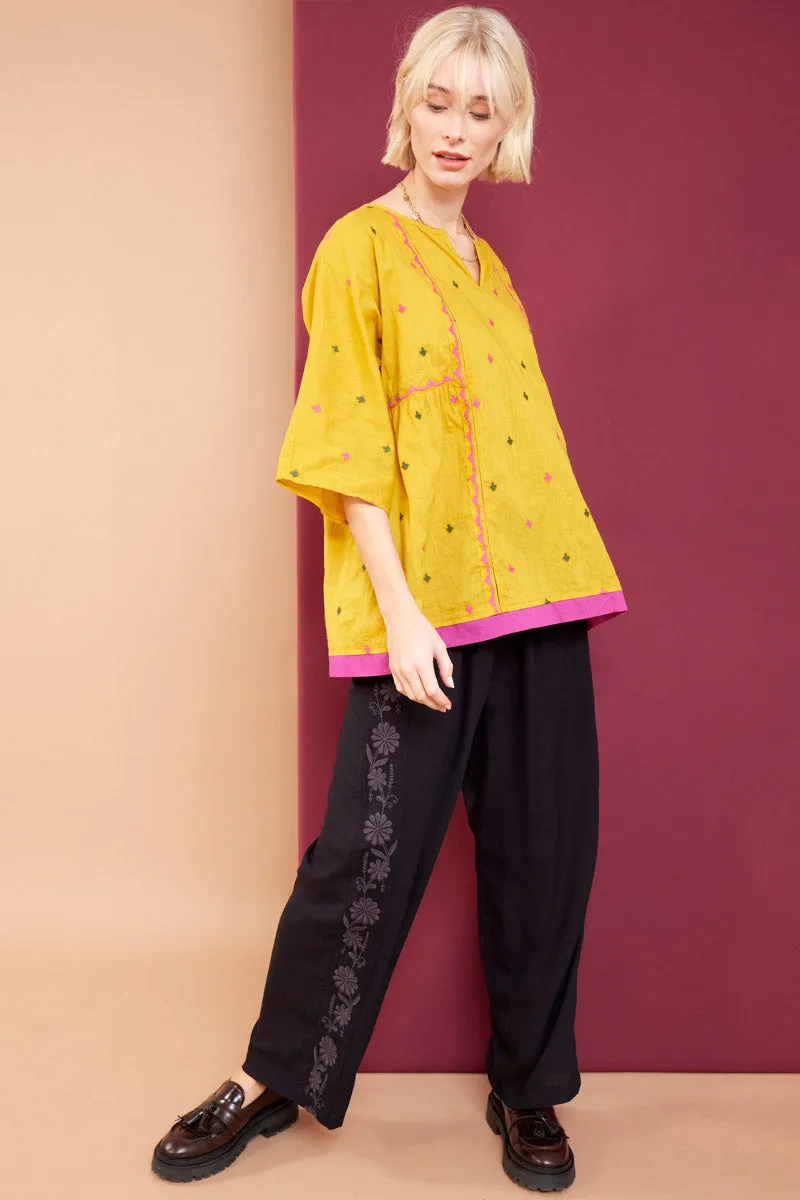 Sahara Ochre BCI Cotton Embroidered Top