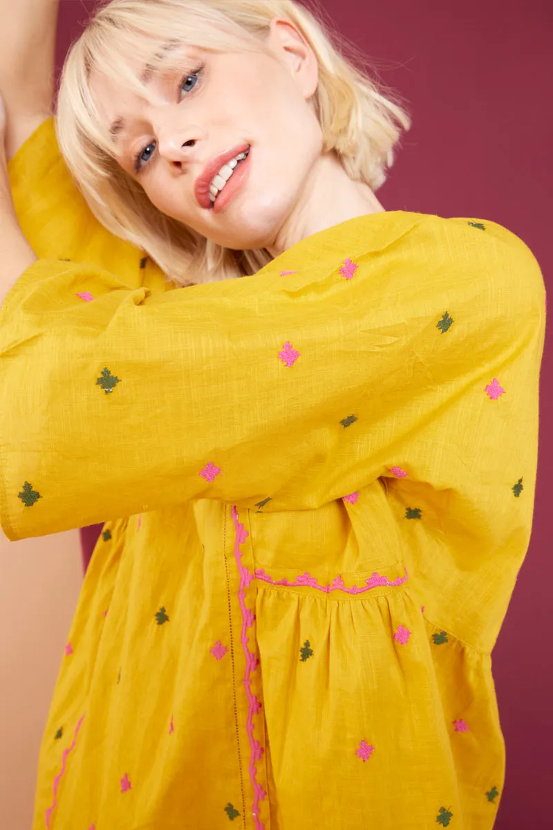 Sahara Ochre BCI Cotton Embroidered Top