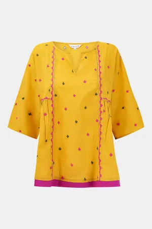 Sahara Ochre BCI Cotton Embroidered Top