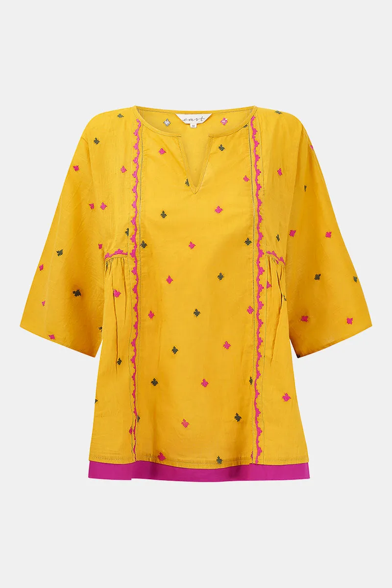 Sahara Ochre BCI Cotton Embroidered Top