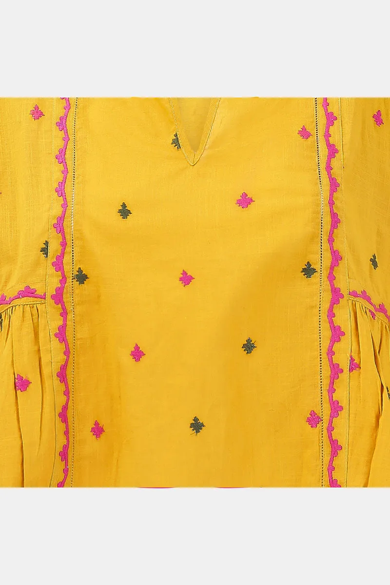 Sahara Ochre BCI Cotton Embroidered Top