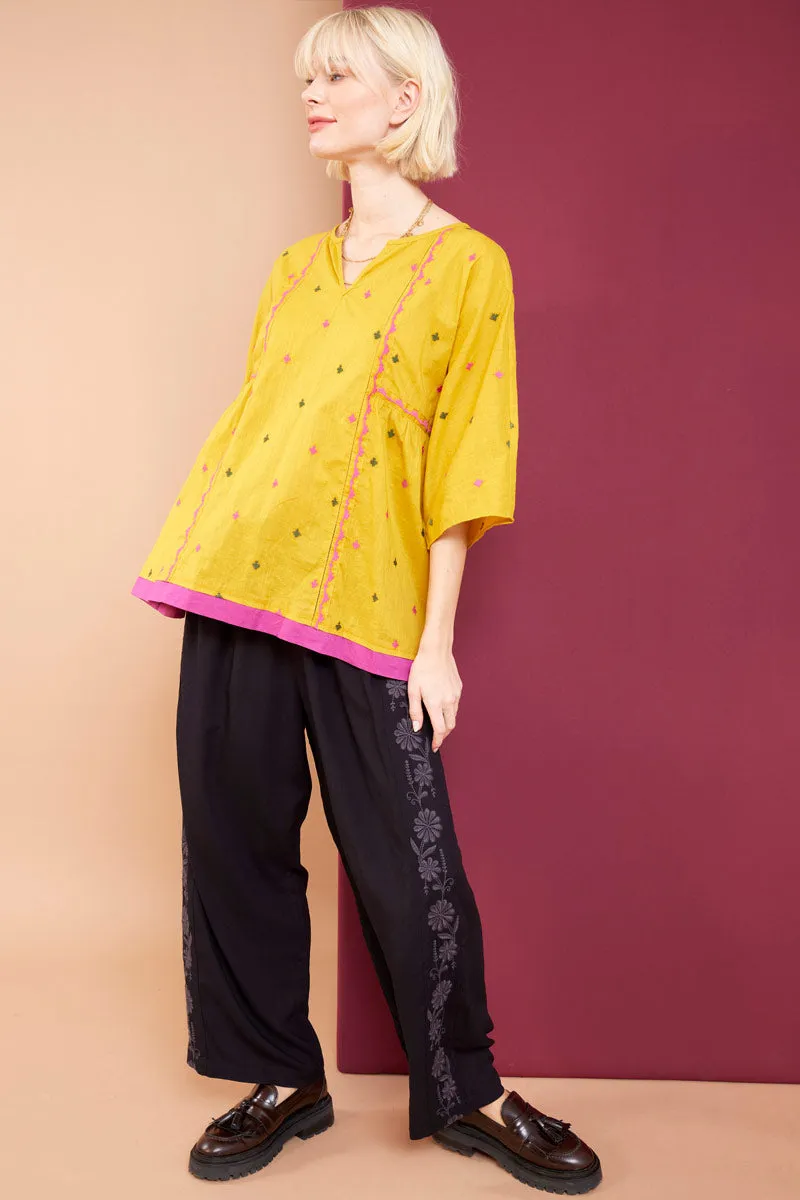Sahara Ochre BCI Cotton Embroidered Top