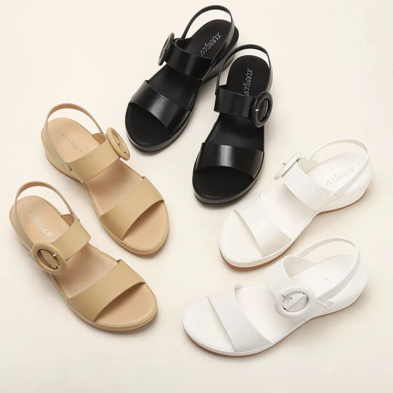 Sandals Women's Summer New Fashion Versatile Comfortable Wedge Heel Flat Casual Shoes Platform Mid-heel