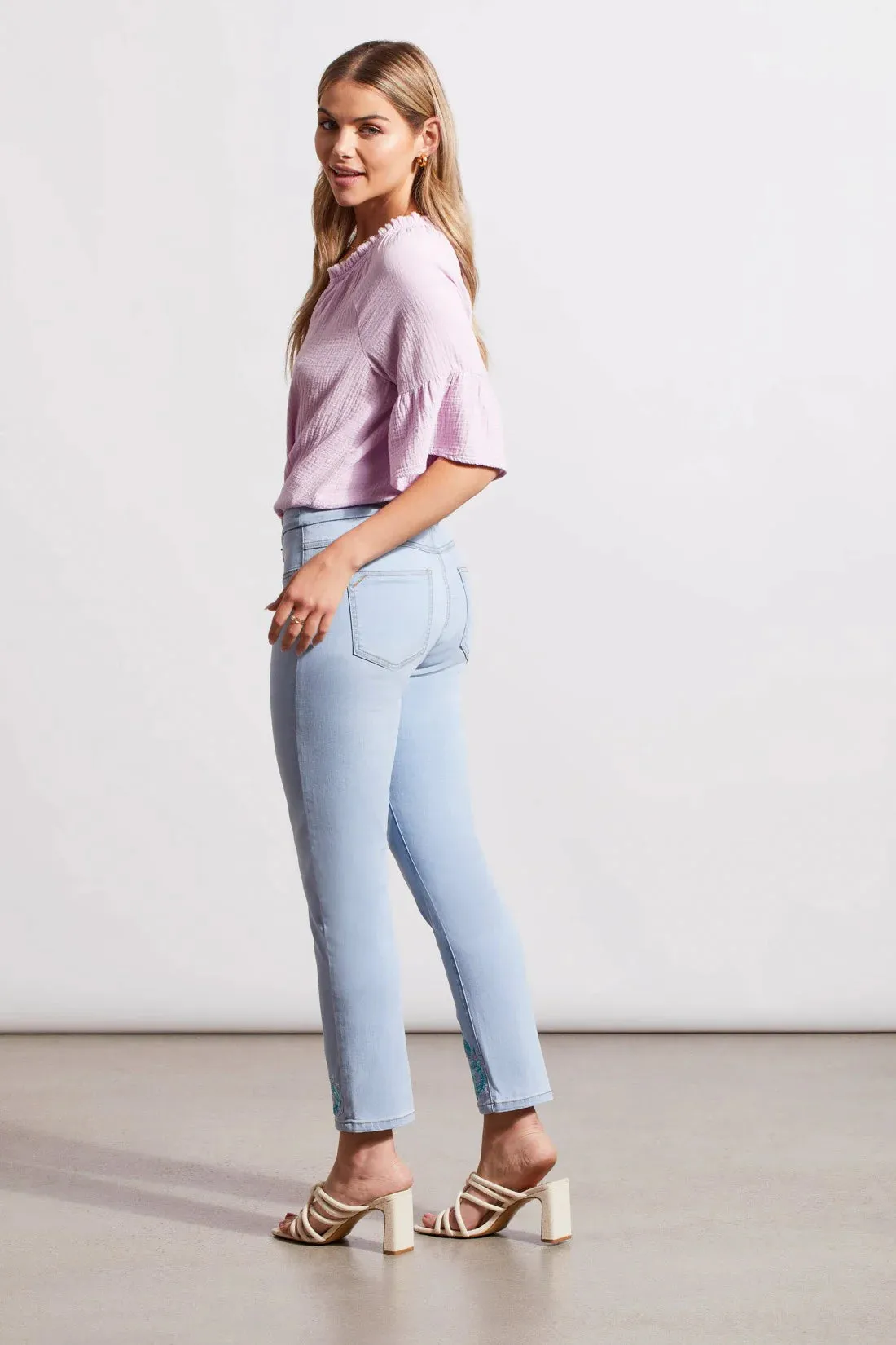 Tribal Jean - Paisley Embroidered Crop - Blue Sea - SIZE 10