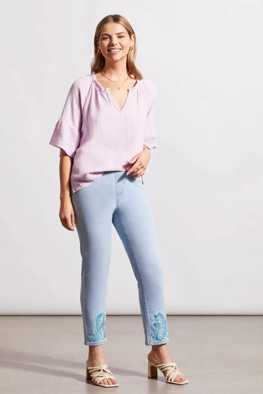 Tribal Jean - Paisley Embroidered Crop - Blue Sea - SIZE 10