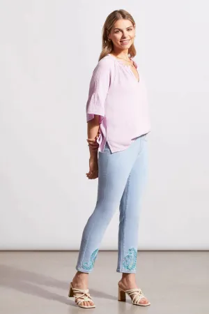 Tribal Jean - Paisley Embroidered Crop - Blue Sea - SIZE 10