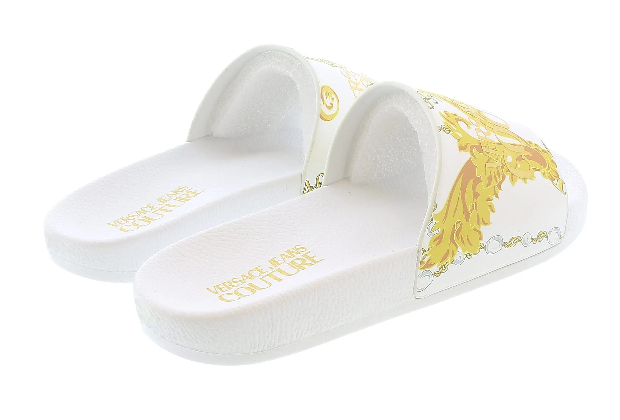 Versace Jeans Couture White/Gold Signature Pattern Pool Slide-