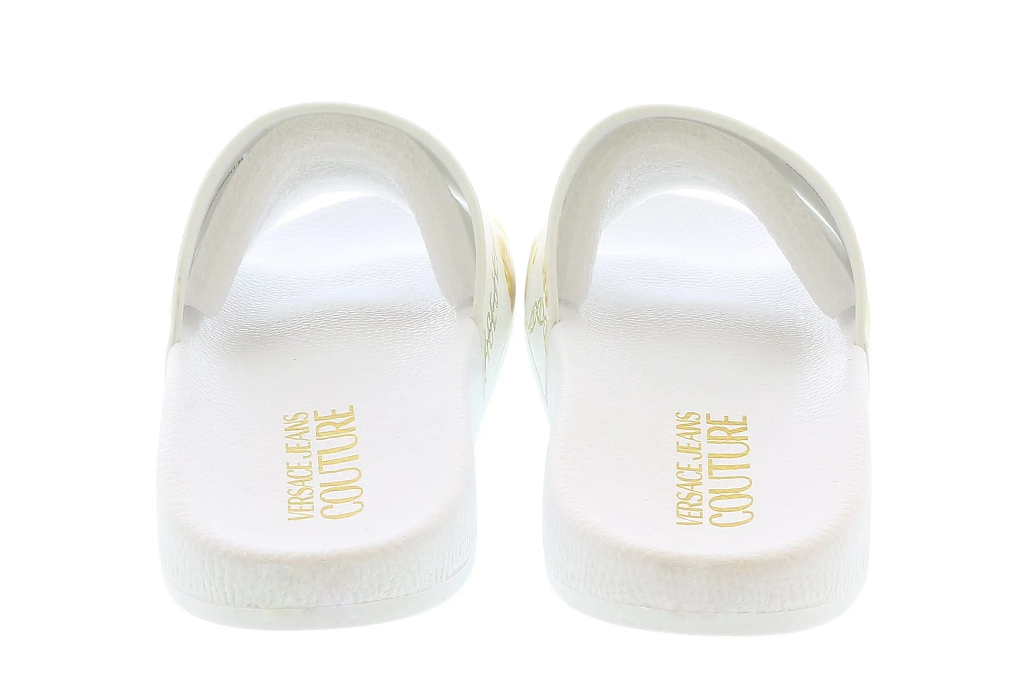 Versace Jeans Couture White/Gold Signature Pattern Pool Slide-