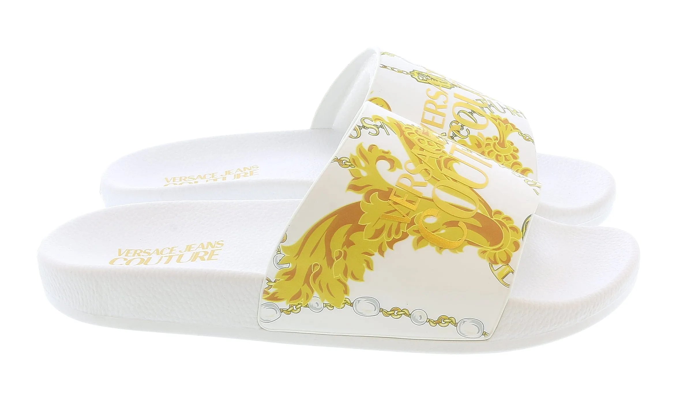 Versace Jeans Couture White/Gold Signature Pattern Pool Slide-