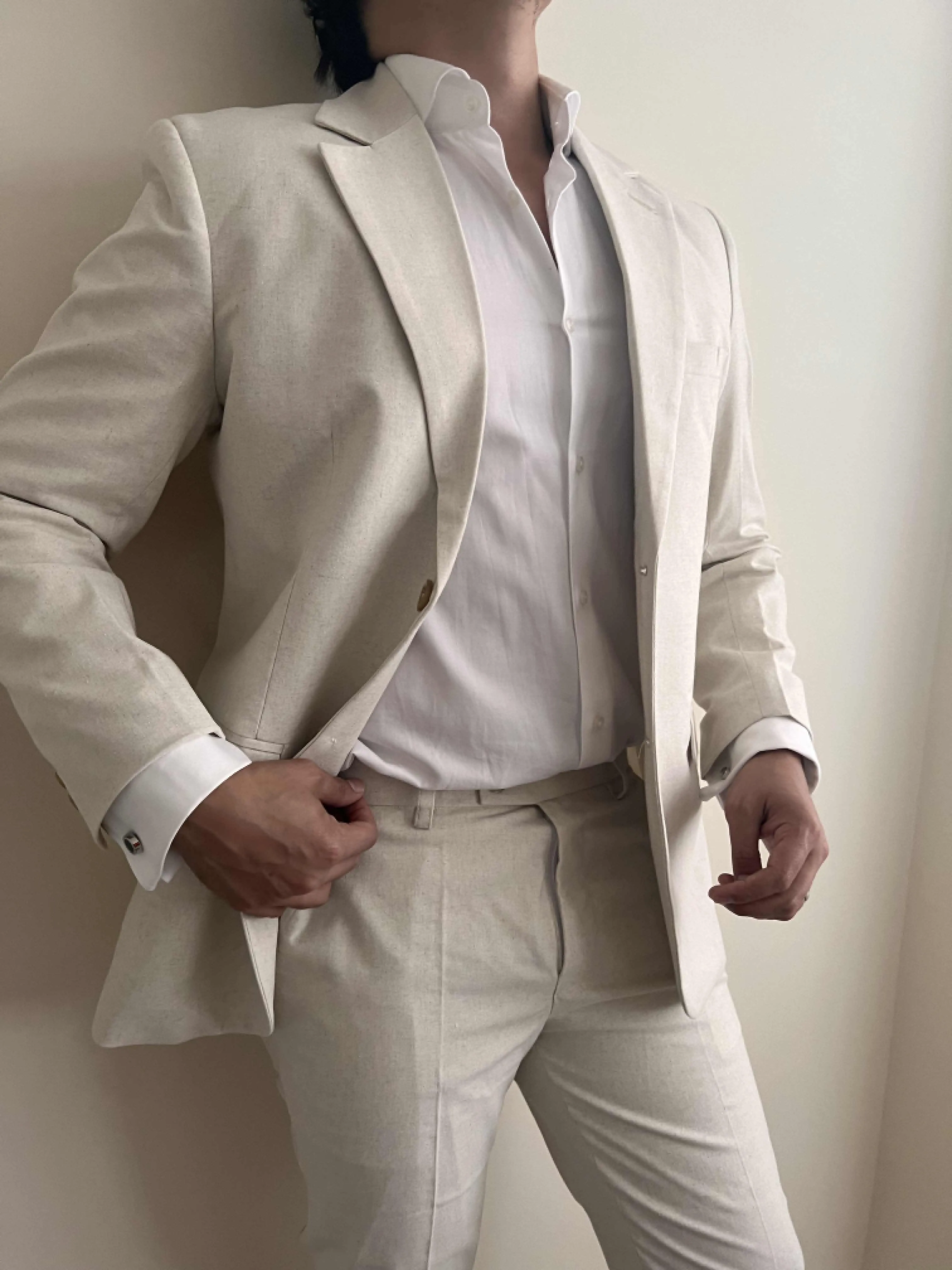 Wedding 2 Piece Linen Cream Suit