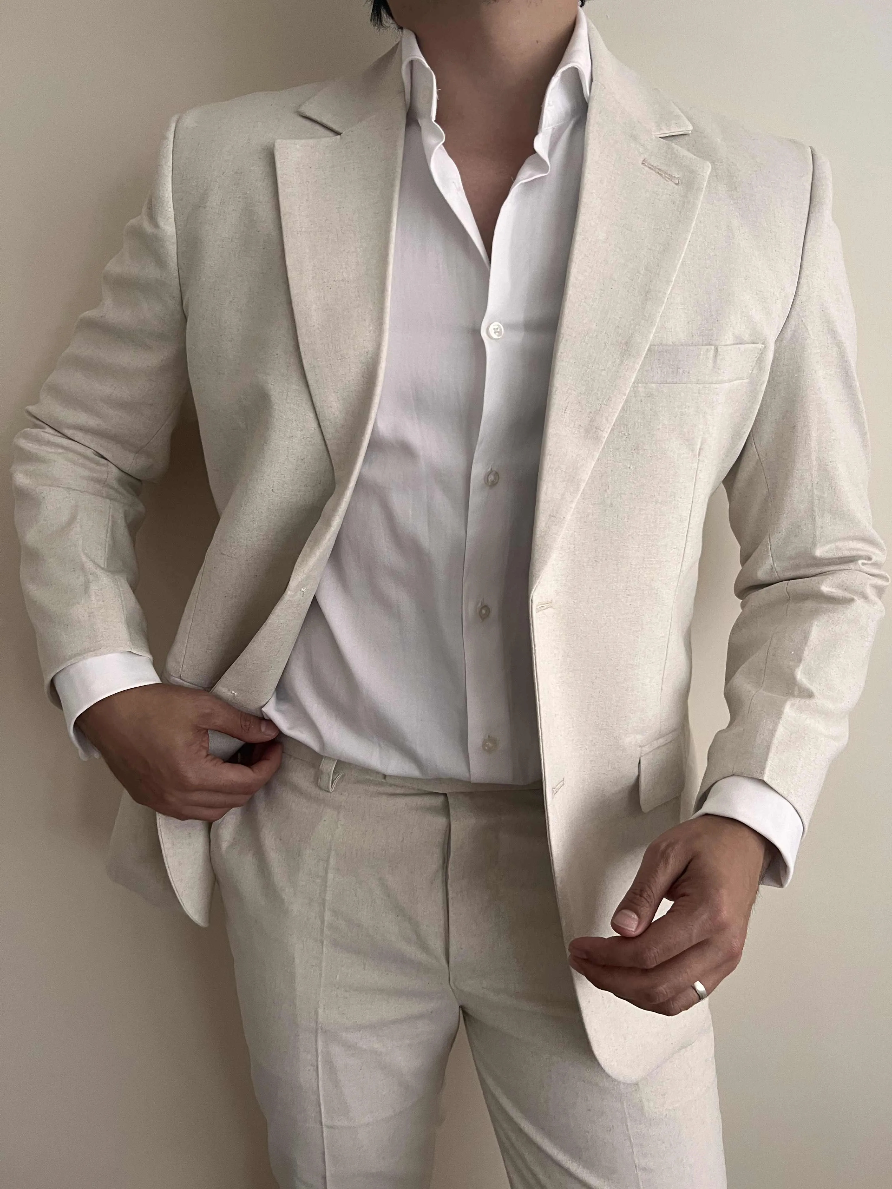 Wedding 2 Piece Linen Cream Suit