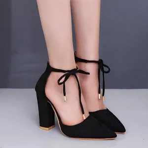 Women's High Heel Chunky Sandals with Ankle Straps and Pointed Toe 57146998C