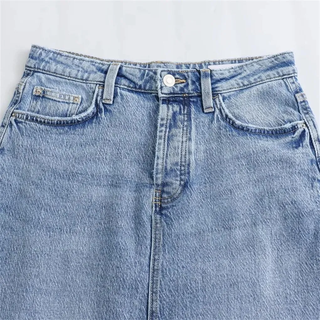 Women's High Waist Midi Skirts Wrap Hip Slim Fit Split Denim Skirt Solid Casual Pencil